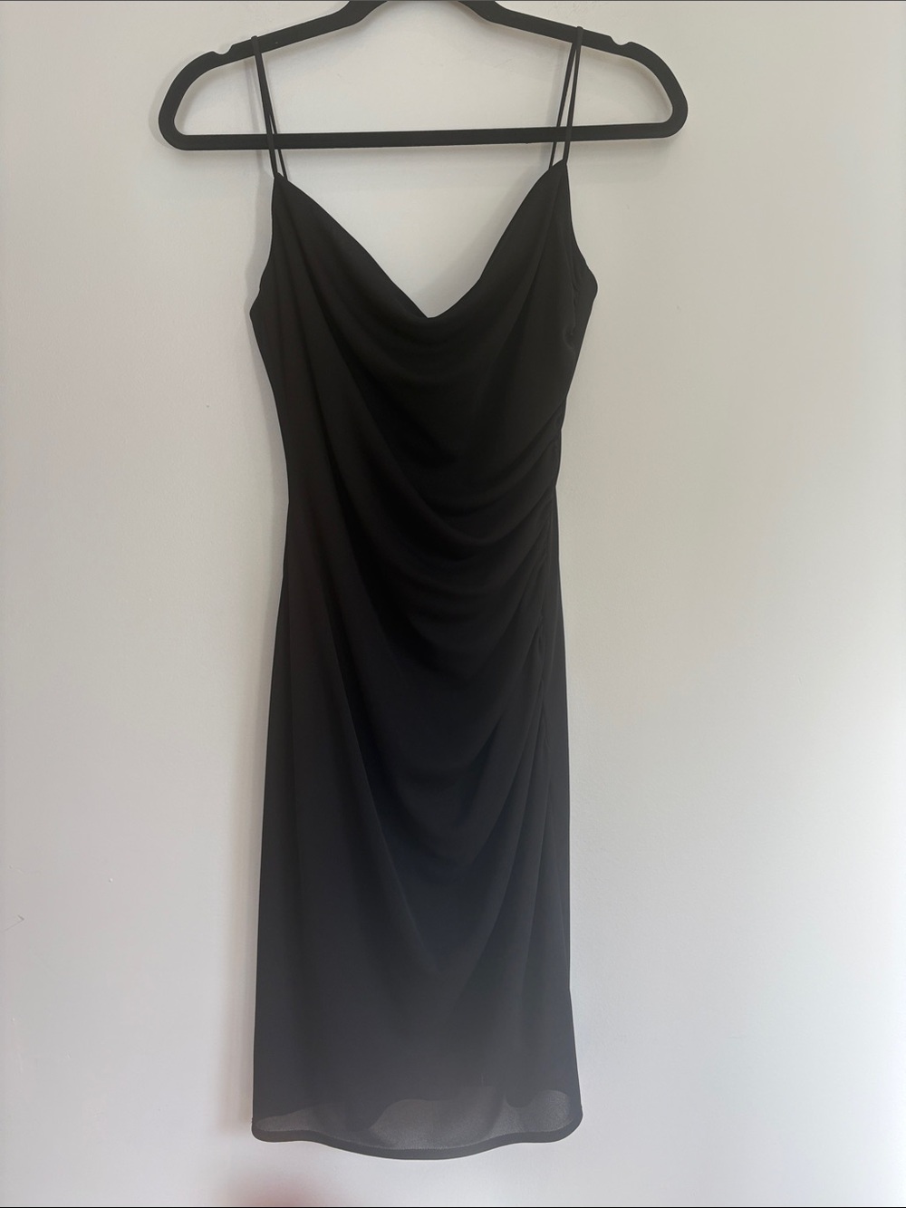 David Meister Black Draped Cowl Neck Midi Dress – Size 6